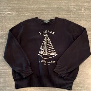 Vintage Ralph Lauren Navy Crew Neck Sailboat Sweater Sz L